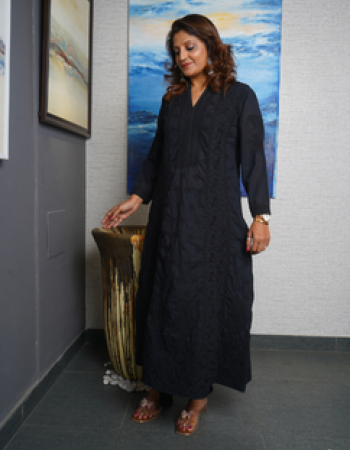 Black Embroidered Long Kurta