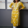 Yellow With White Embroidered Long Kurta Yellow With White Embroidered Long Kurta