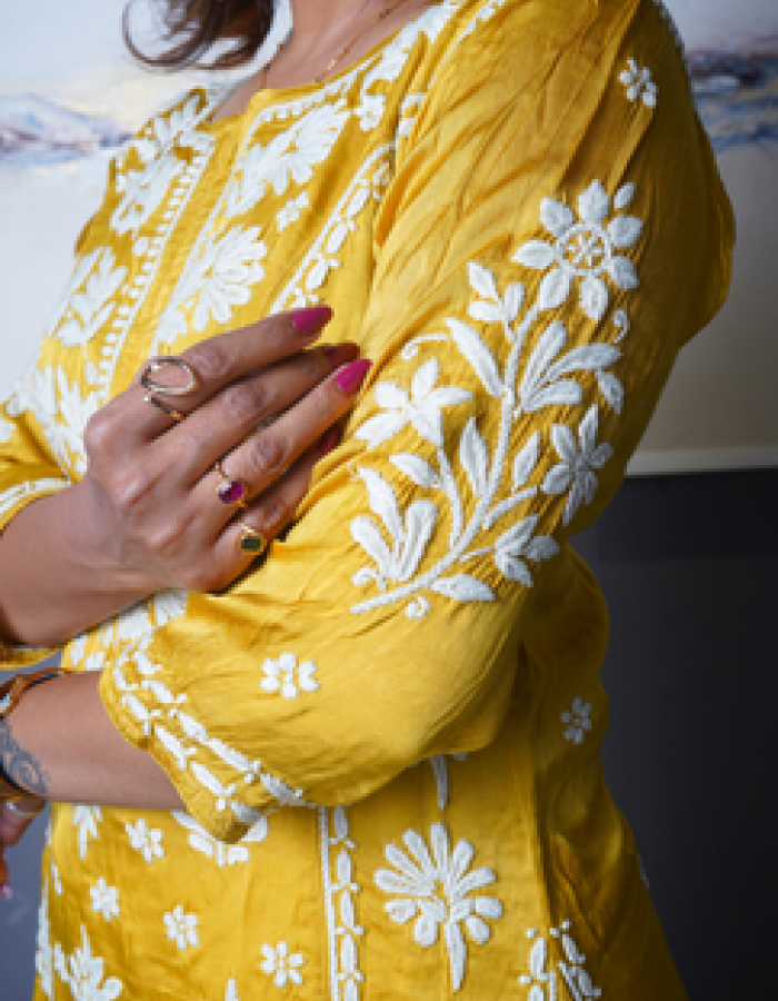 Yellow With White Embroidered Long Kurta Yellow With White Embroidered Long Kurta