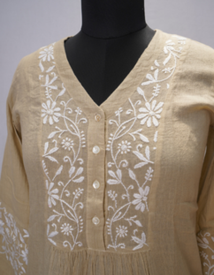 Cream And White Embroidered Long Kurta Cream And White Embroidered Long Kurta