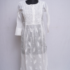 White Embroidered Long Kurta with yolk pattern