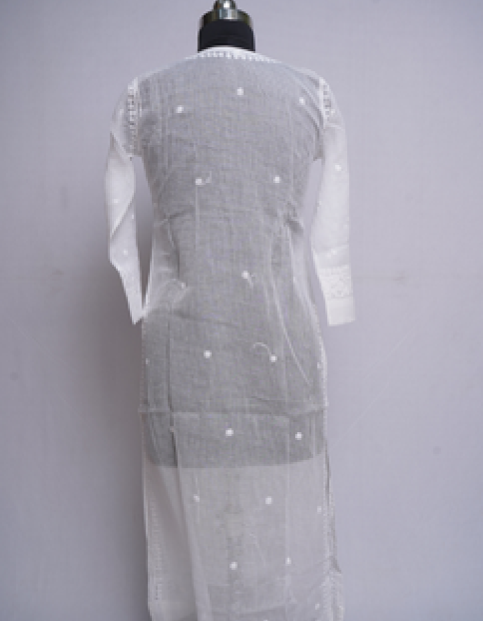 White Embroidered Long Kurta with yolk pattern White Embroidered Long Kurta with yolk pattern