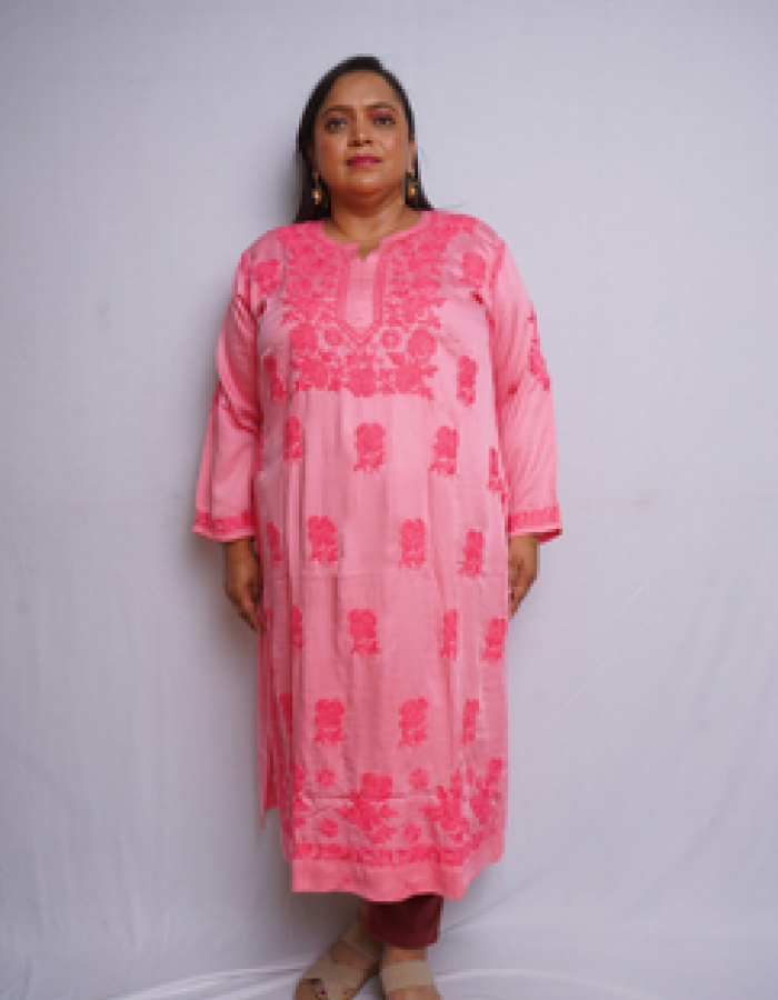 Dark Pink Embroidered Long Kurta