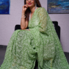 Sap Green Georgette Saree | Tepchi Threadwork All Over with Blouse