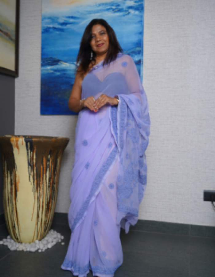 Purple Fine Georgette Saree | Tone-to-Tone Threadwork with Palla Booti Pattern