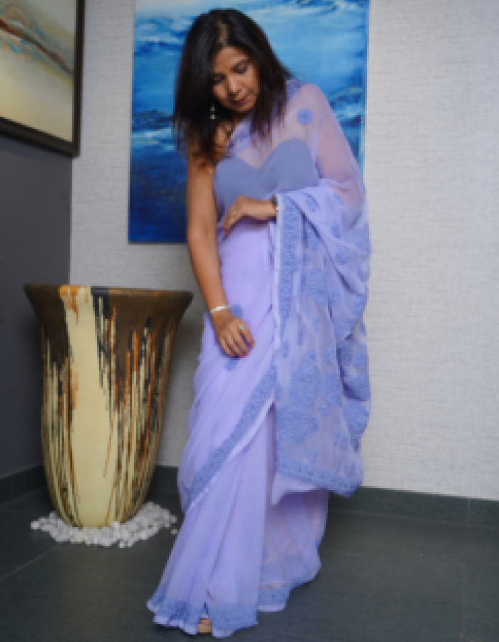 Purple Fine Georgette Saree | Tone-to-Tone Threadwork with Palla Booti Pattern Purple Fine Georgette Saree | Tone-to-Tone Threadwork with Palla Booti Pattern