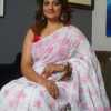 White Saree With Pink Embroidered 