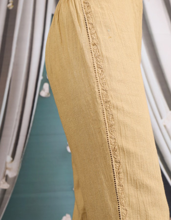 Embroidered Beige Cotton Pants