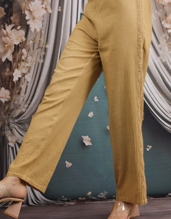 Embroidered Beige Cotton Pants