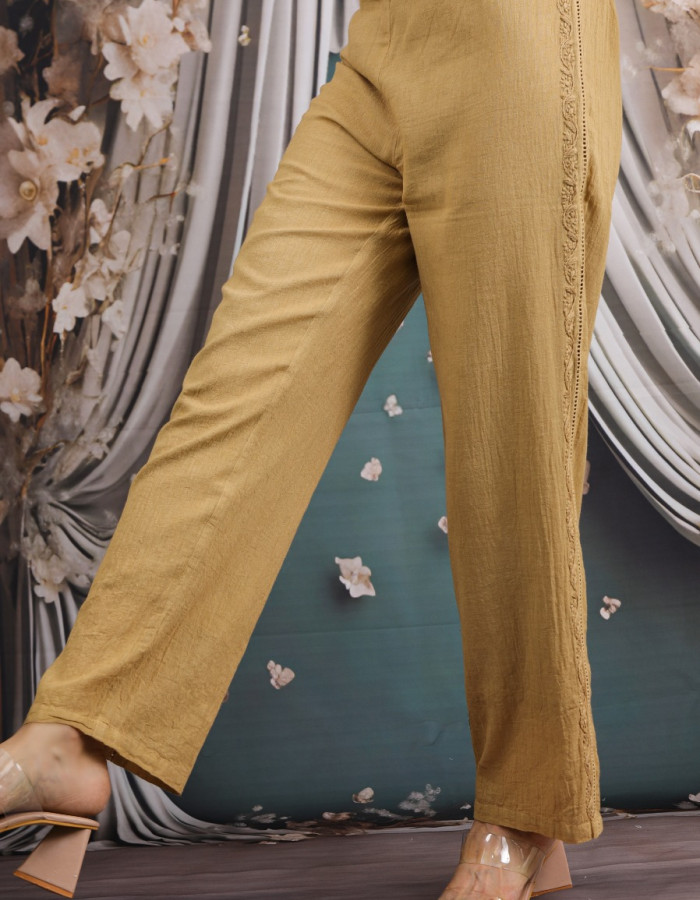 Embroidered Beige Cotton Pants Embroidered Beige Cotton Pants