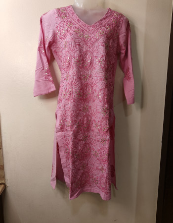 Pink Embroidered short Kurta