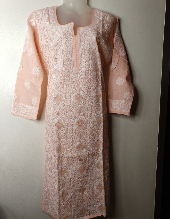Peach Embroidered Long Kurta