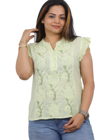 Light Green Embroidered Short Top