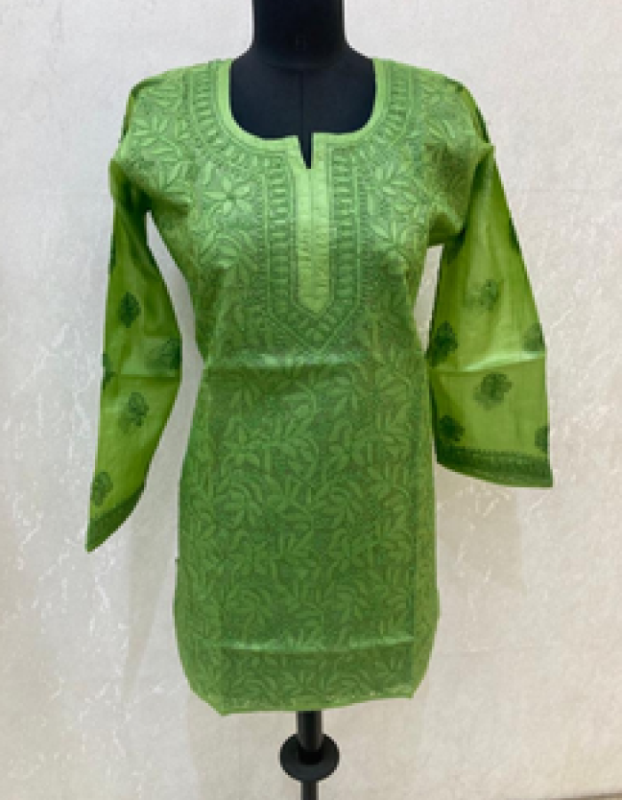 Green Embroidered Short Kurta