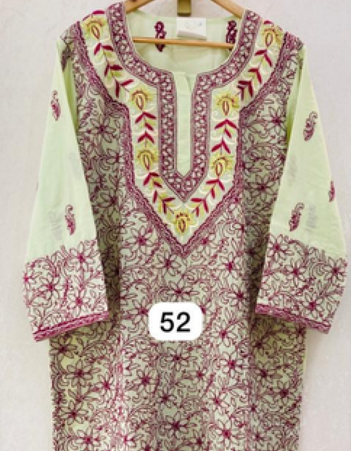 Lemon Cream And Pink Embroidered Long Kurta Lemon Cream And Pink Embroidered Long Kurta