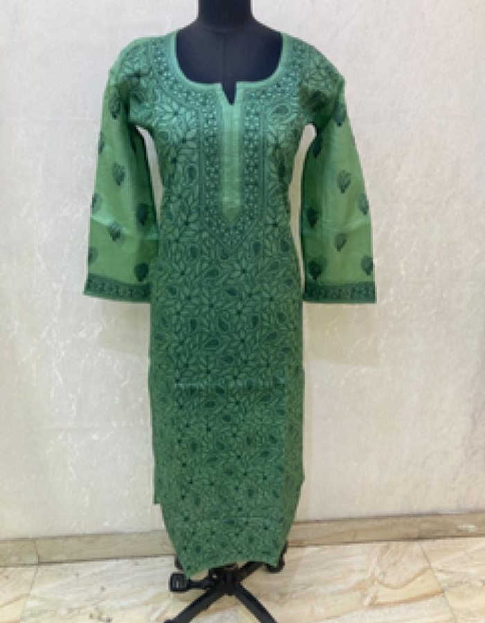 Bottle Green Embroidered Long Kurti