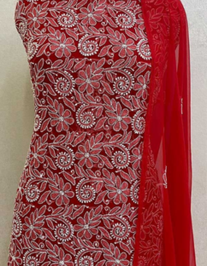 Crimson Red Embroidered Long Kurta Material
