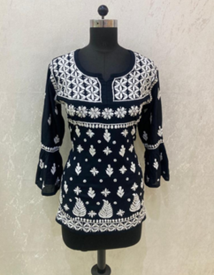Black Embroidered Short Kurta