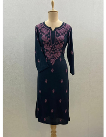 Dark Blue Embroidered Long Dress