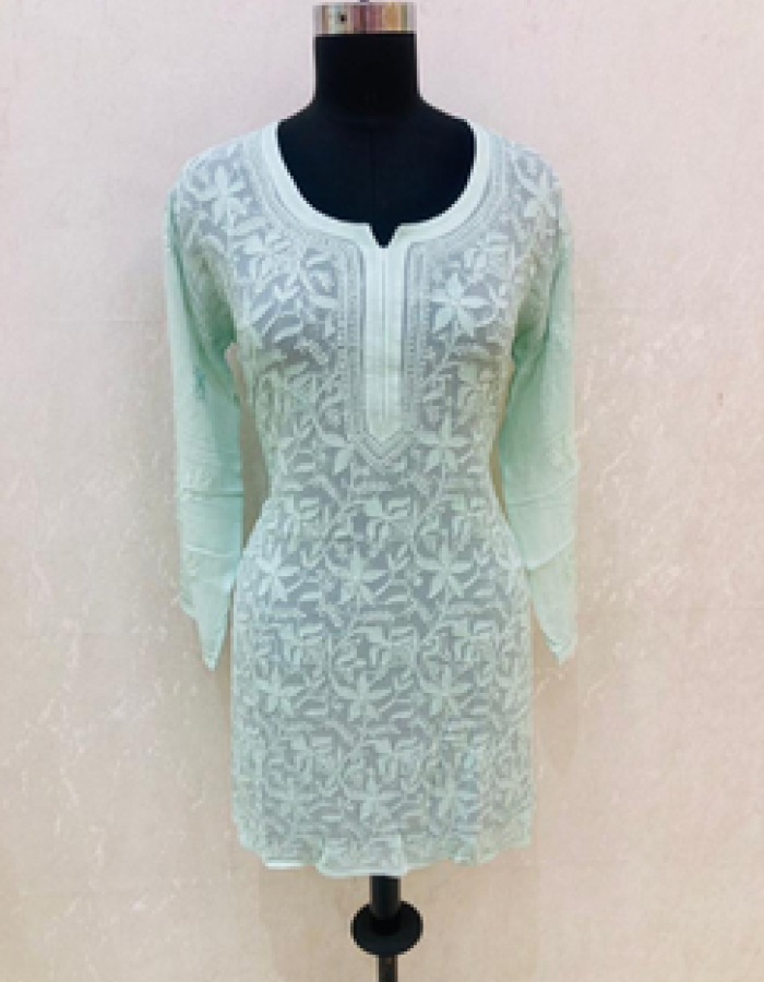 Light Green Embroidered Short Kurta